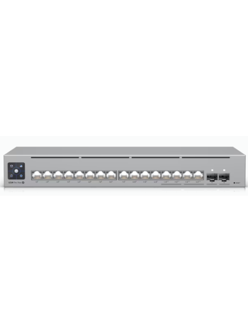  Ubiquiti Switch Pro Max 16 PoE Switch, 84 Gbps Switching Capacity, 64.496 Mpps Forwarding Rate, 1.3" Touch Display, 180W Total PoE Available, Ethernet In-Band, Gray | USW-Pro-Max-16-PoE